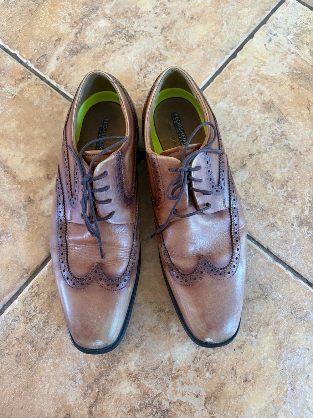 Florsheim Tan Brown Leather Wingtip Derby Shoes for Men 11.5 Dress Shoes